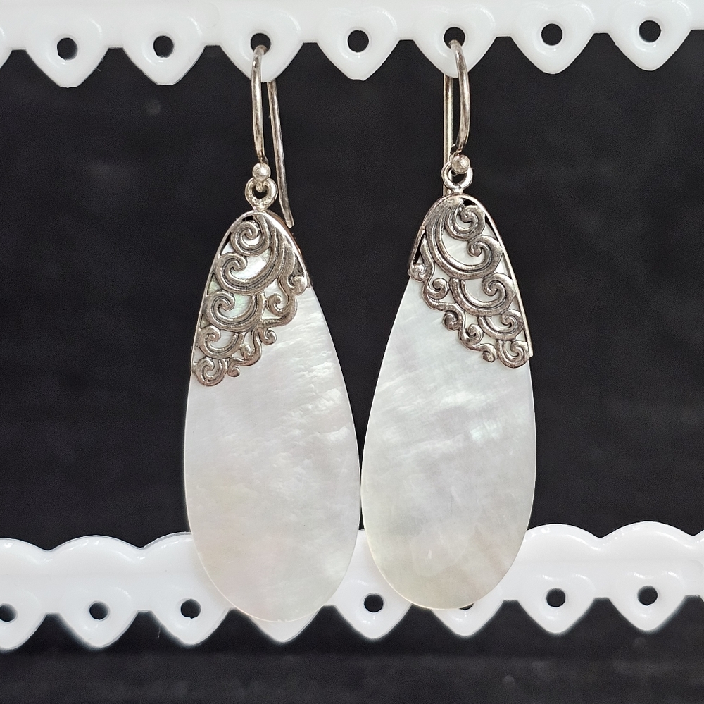 Mother Of Pearl 925 Sterling Silver Drop Earrings ATI Designs